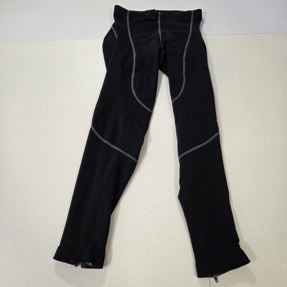 Canari Mens Black Cycling Tights Gray Contrast Stitch Ankle Zips Size Small